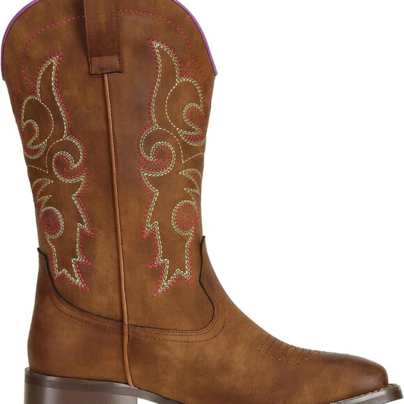 Women's Cowgirl Boots Wide Square Toe Faux Leather Size 10 Western Horse Riding - Picture 5 of 8